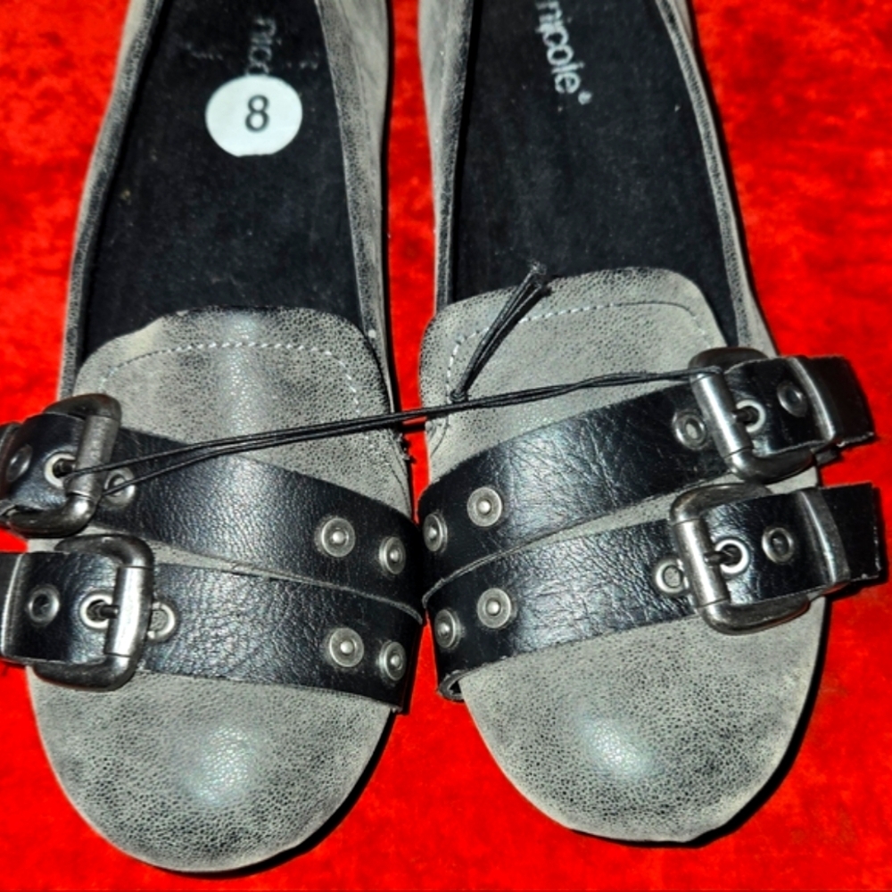 Nicole by Nicole Miller 8 Y2K Gray & Blk Bluckle ALT FLATS Punk Retro Artsy Rock